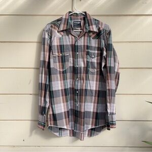 EUC Vintage Wrangler‎ cowboy cut snap western pearl button shirt